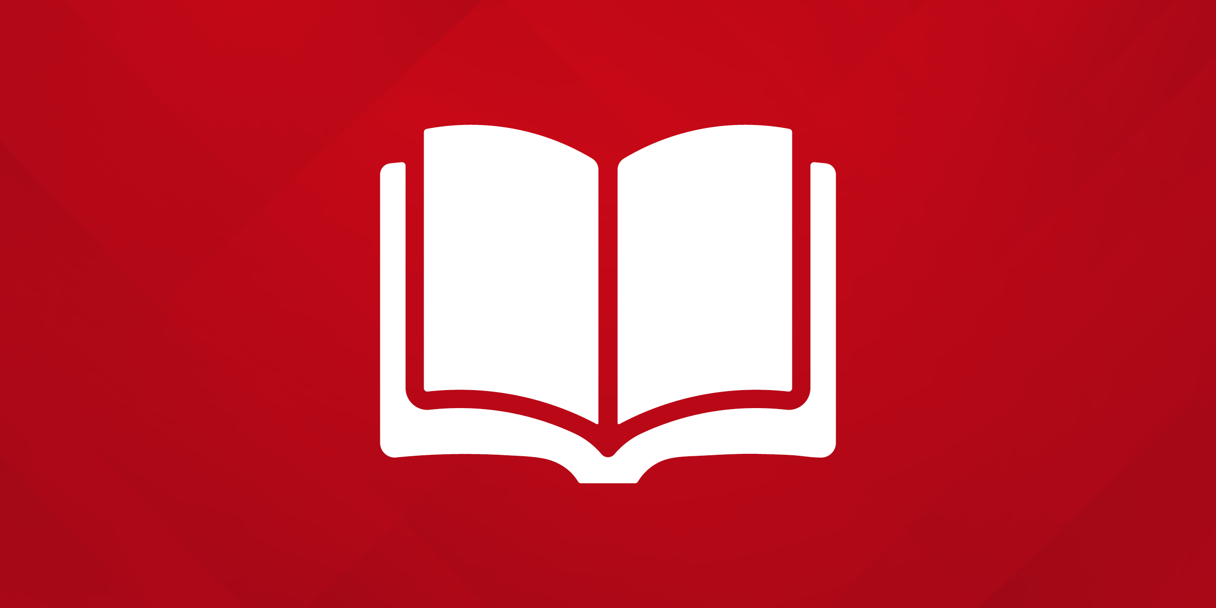 Icon of an open book in white against a bold red background, symbolizing reading, knowledge, and education. The tone is vibrant and impactful.